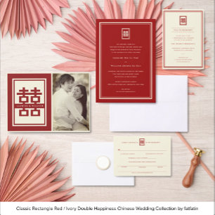 Classic Rectangle Double Happiness Chinese Wedding Invitation
