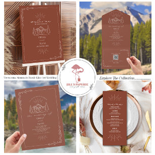 Vintage Mountain Rustic Terracotta RSVP QR Code Al All In One Invitation