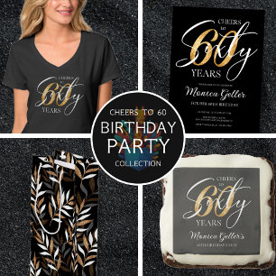 Cheers to Sixty   60th Black Gold Glitter Birthday T-Shirt