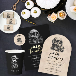 RIP Twenties Spooky Vintage Skull Birthday Party Paper Plates