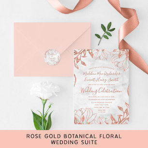 Rose Gold Botanical Floral Gray Wedding Invitation