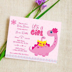 It's a girl hatching soon dinosaur mom baby shower invitation