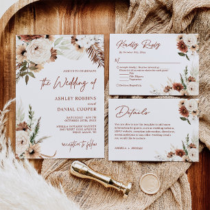 Red Terracotta Pampas Grass Floral Return Address Label