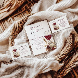 Burgundy Wine Glass Floral Bridal Shower Thank You Card