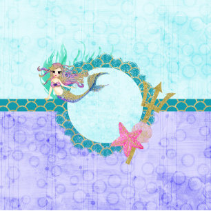 Cute Mermaid Aqua Little Girl Birthday Invitation