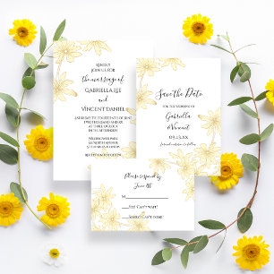 Light Yellow Daisies on White Wedding Invitation