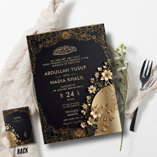 Royal Luxurious Golden Floral Islamic Arch Wedding Invitation