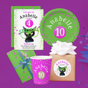 Glam Cool Pink Green Glitter Stars Kid Birthday  Paper Plates