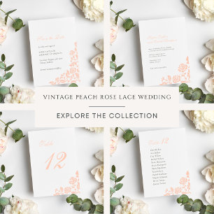 Vintage Peach Floral Rose Lace Wedding Program