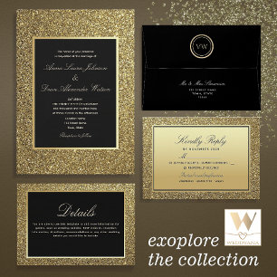 Elegant Gold Glitter and Black Wedding Menu
