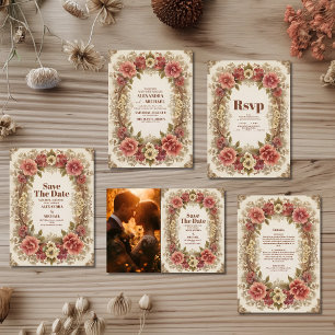 Royal Victorian Floral Ornaments Wedding Save The Date