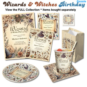 Wizard Witches Party Magical Vintage Wands Hats Invitation