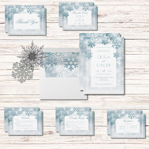 Dusty Blue Snowflake Modern Wedding Save The Date