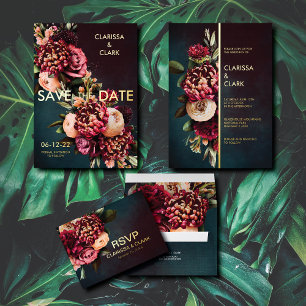 Dark Bold Floral Blue Wedding Envelope