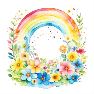 Watercolor Rainbow and Flowers It's a Girl Paper Plates