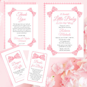 A Sweet Little Baby Pink Bows Girl Baby Shower Invitation