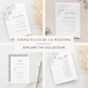 French Regency Purple Fleur de Lis Pattern Wedding Save The Date