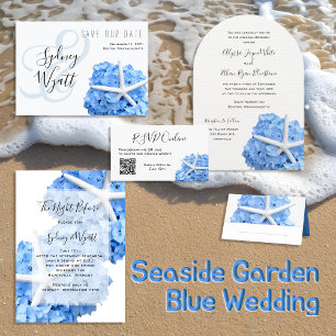 Seaside Garden Blue Hydrangea Wedding  All In One Invitation