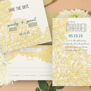 Vintage Floral Chrysanthemum Gray and Yellow Invitation