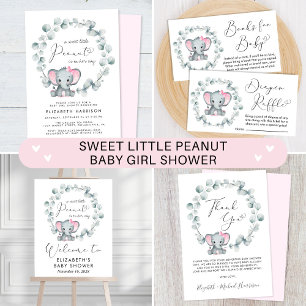 Elephant Eucalyptus Baby Girl Shower Invitation