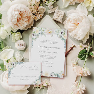 Kristen Simple White Floral Catholic Wedding Invitation