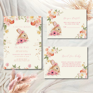 Blush pink bloom floral Bunny Baby Shower Invitation