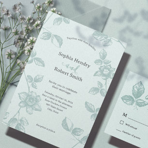 Rustic Rose Gold Whimsical Floral Wedding  Foil Invitation