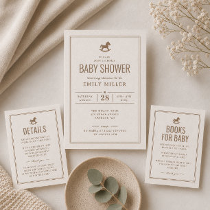Classic Brown Rocking Horse Neutral Baby Shower Letterpress Thank You Card