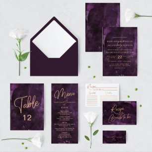 Purple Watercolor Rose Gold Wedding Invitations