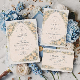 Romantic Blush Rose Arch Wedding RSVP Card