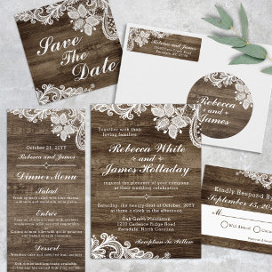 Rustic Wood & Vintage Lace Wedding Return Address Label