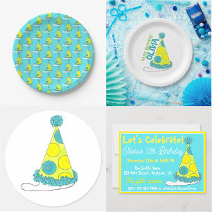 Let's Celebrate Green Polka Dot Party Hat Birthday Invitation