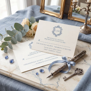 Baroque Shield Crest Dusty Blue Wedding Addressed Envelope