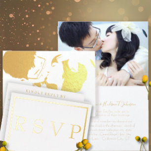 Photo Gold Damask Swirls Wedding Invitation