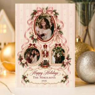 3 Photos Whimsical Nutcracker Balletcore Christmas Holiday Card