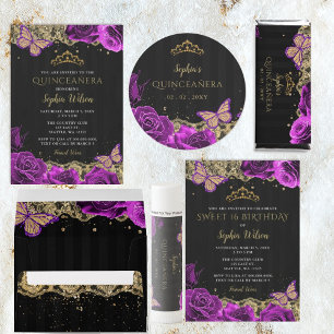 Purple Roses Butterfly Black Gold Lace Envelope