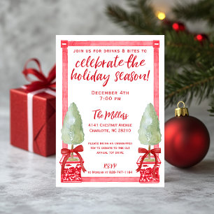 Red & White Chinoiserie Topiary Christmas Photo Holiday Card