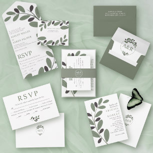 Stylized Olive branch Mediterranean charm wedding Invitation