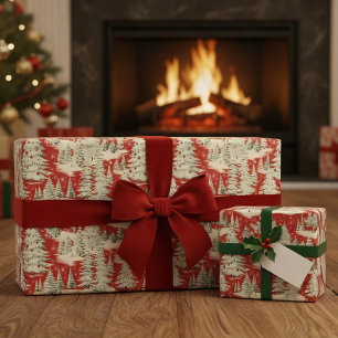 Retro Vintage Christmas Landscape Wrapping Paper Sheets