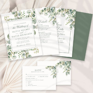 Elegant Greenery Eucalyptus Botanical Wedding Gold Foil Invitation