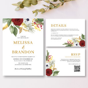 Bold Elegant Red Gold Floral Monogram Wedding Table Number