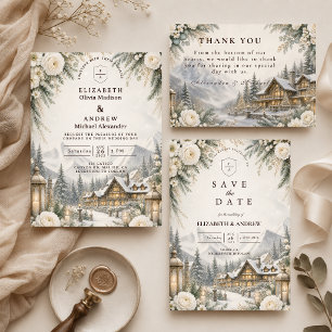 Enchanting Mountain Winter Wedding Thank You Card