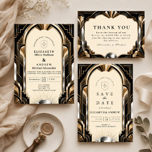 Glamorous Art Deco Disco Wedding RSVP Card