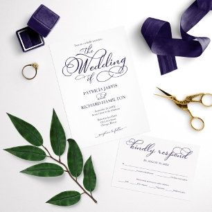 Elegant Navy Blue Script Wedding Invitation