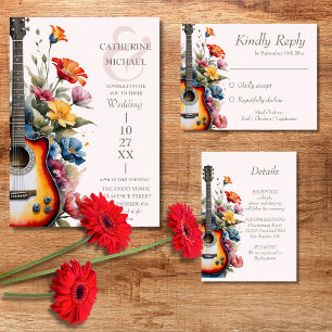 Guitar Wildflower Ampersand Musical Wedding  Invitation