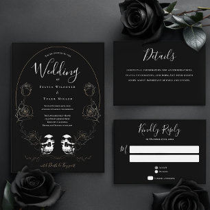 Skull Floral Black Gothic Wedding Invitation
