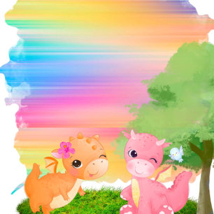 Cute Pink Orange Dragons Girl Baby Shower Invitation