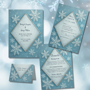 Winter Wonderland Blue Snowy Romantic wedding  Invitation