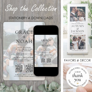 Simple Classic Typography 2 Photo QR RSVP Wedding Invitation