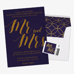 Navy Blue Rustic Chic Mr and Mr Gay Wedding Invitation